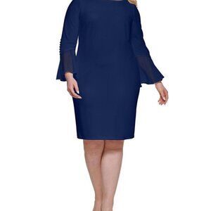 New CALVIN KLEIN Plus Size 20W Navy Blue 3/4 Bell Sleeve Boat Neck Sheath Dress